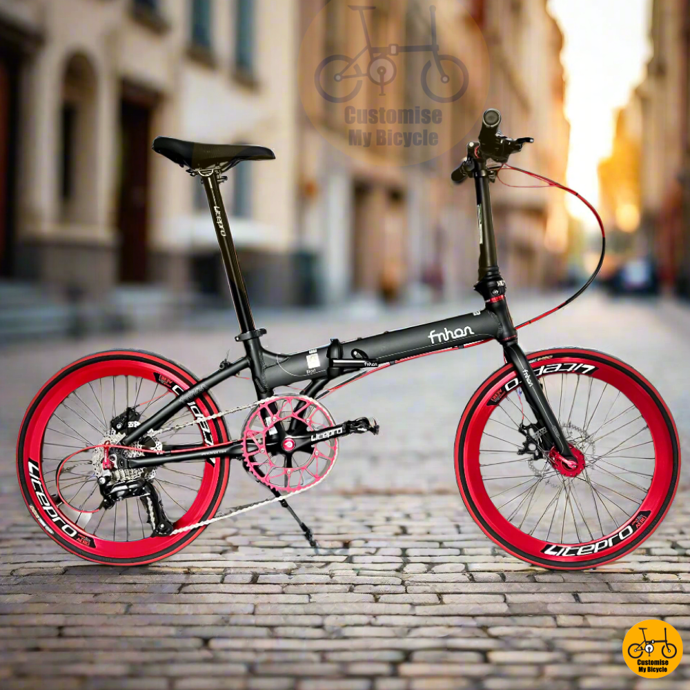 Red Wheels & Matte Black Frame – Fnhon Blast 22-Inch Folding Bicycle for City Riders
