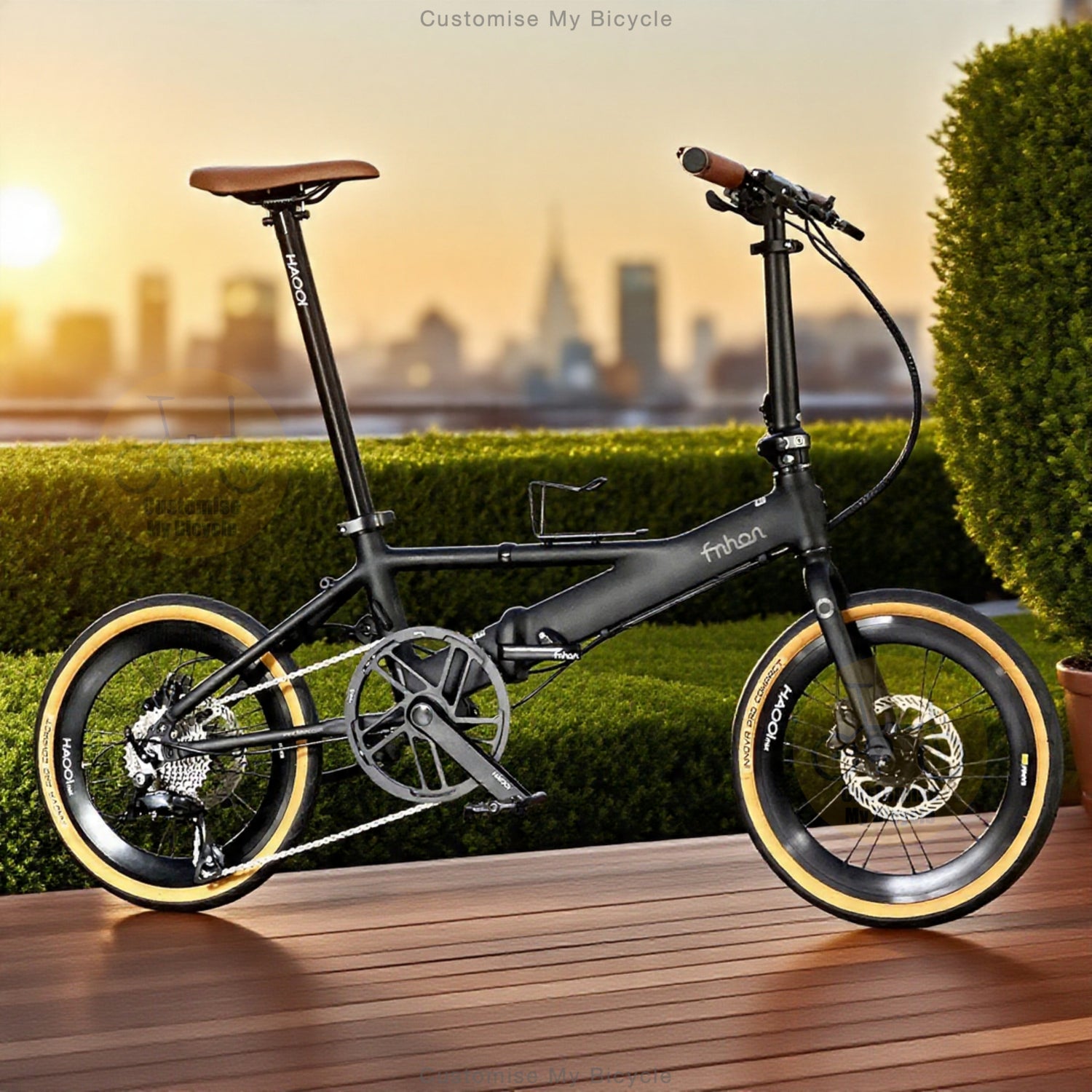 Fnhon Monsoon Mini 16 inch Matte Black folding bike side view with HAOOI Max smooth wheelset