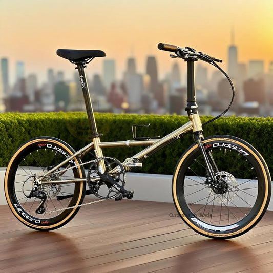 Fnhon Thunderstorm 22 Inch Folding Bike Titanium Gold Shimano 9 Gears Strong Chromoly Steel Frame 2026 New Model
