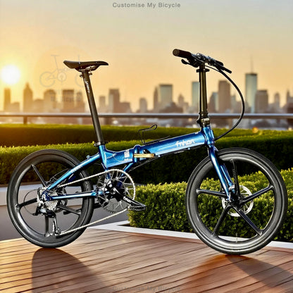 Fnhon Blast 22 inch Chameleon Blue folding bike overall side view lightweight aluminium folding bicycle